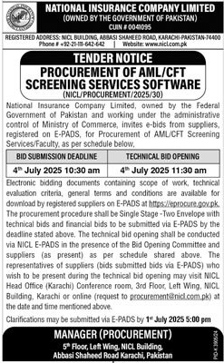 National Insurance Company Limited Karachi Tender Notice